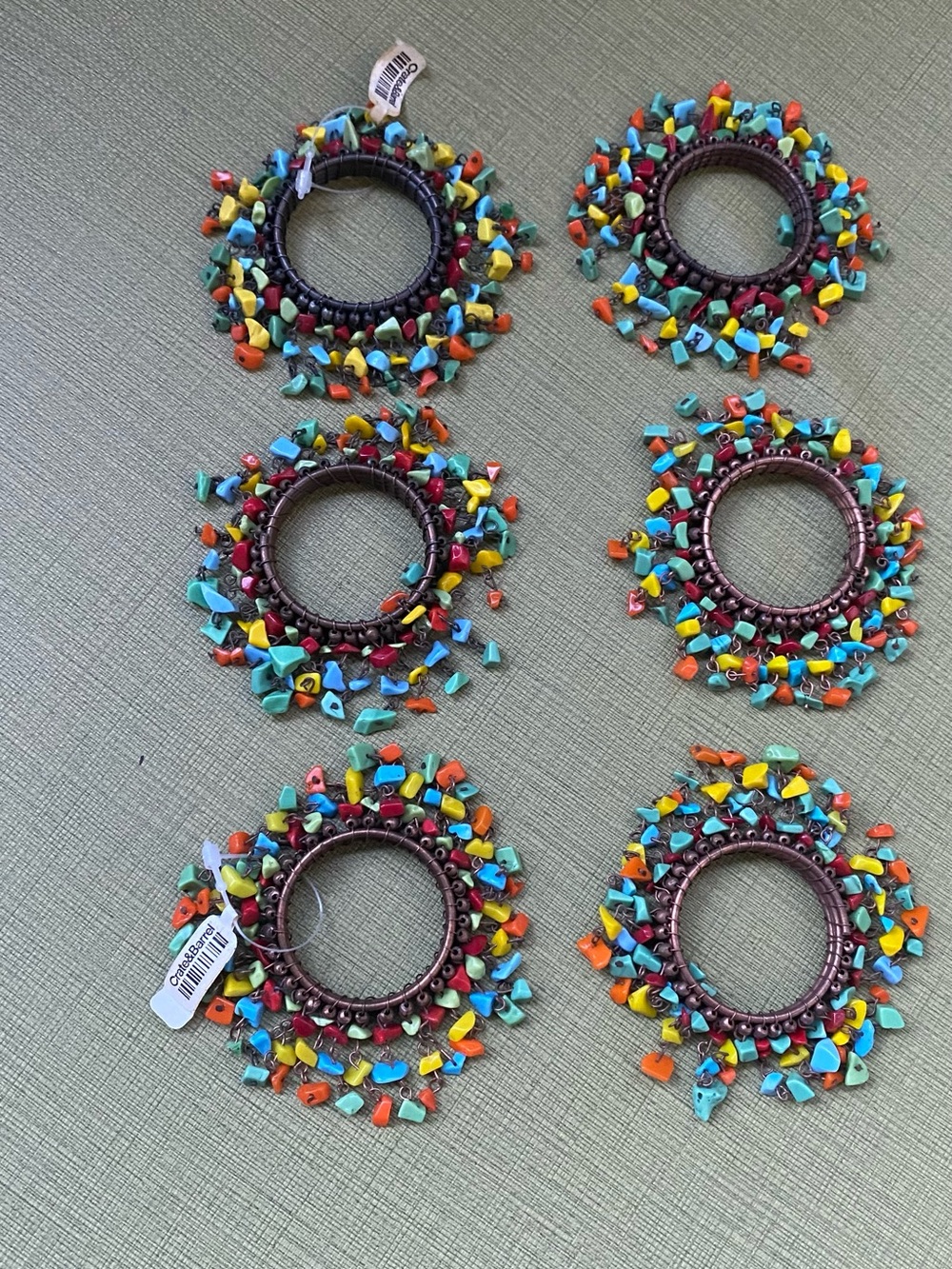 Vintage Crate&Barrel Multicolor Beaded Napkin Rings